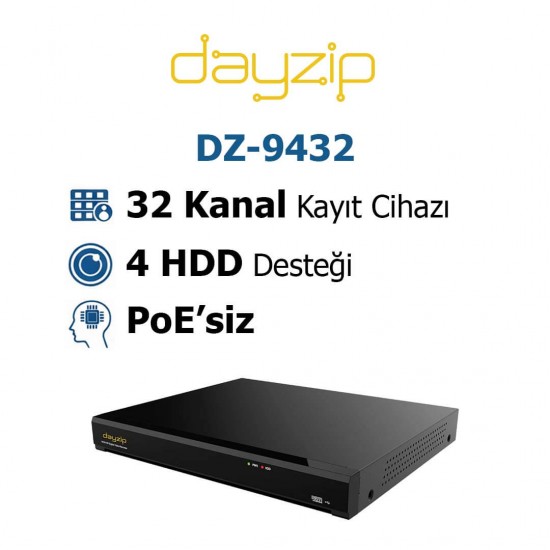 Dayzip DZ-9432 32 Kanal Nvr Kayit Cihazi Dayzip DZ-9432 32 kanal 12MP AI NVR güvenlik kayıt cihazı